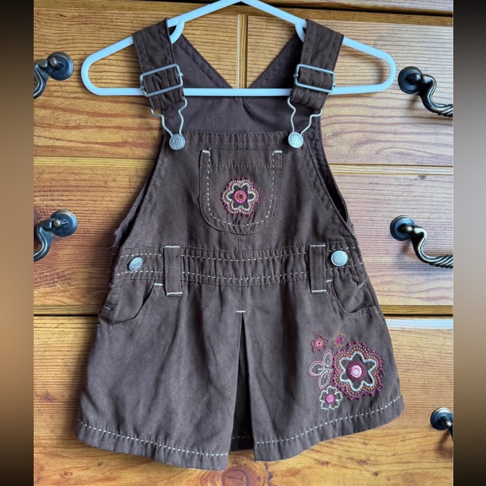 Y2K baby overall dress with embroidered flowers size 6-9m